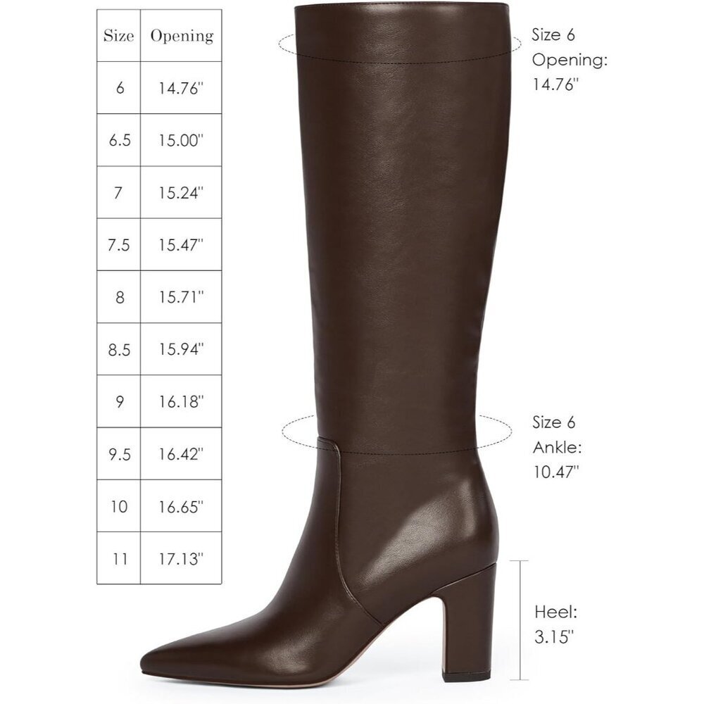 Women Dark Brown Chunky Heel Pointed Toe Side Zipper Fall Dresy Comfortable Boot - Picture 4 of 9